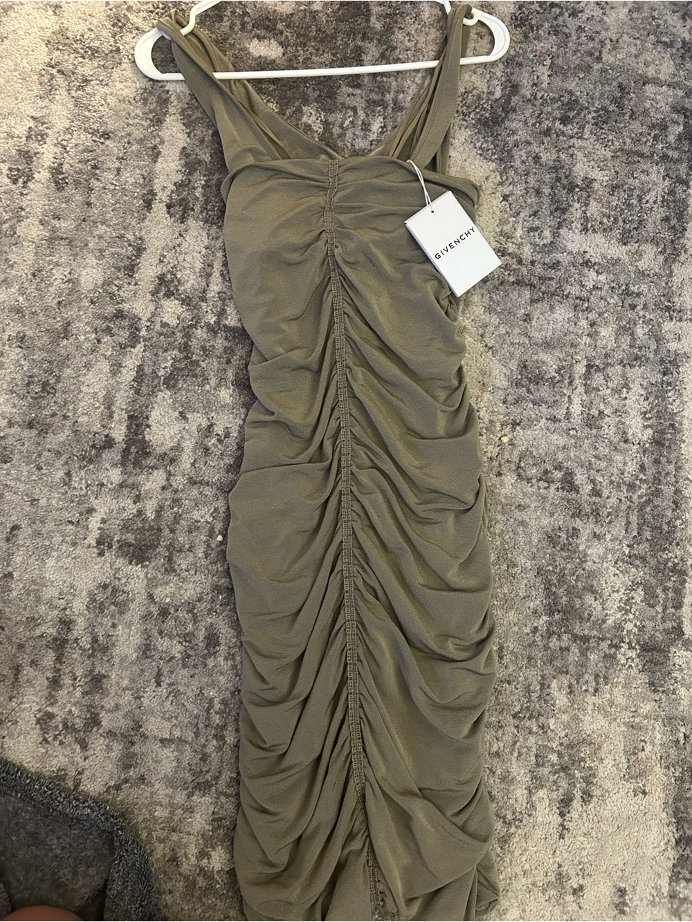 Givenchy Olive Green Ruched Midi Dress